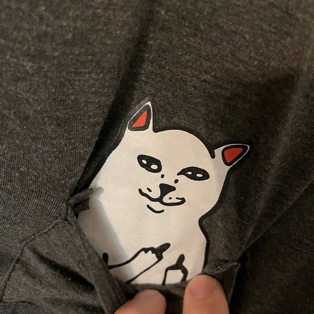 RipnDip T Shirt Men Small Dark Grey Cat Pocket Graphic Middle Finger